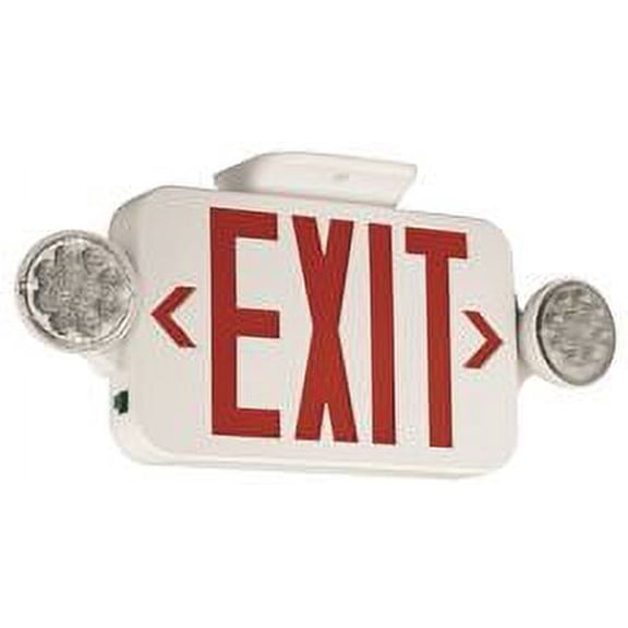 Compass Led Combination Exit/Emergency Light, Red Letters, White, Damp Location Listed, Remote Capacity