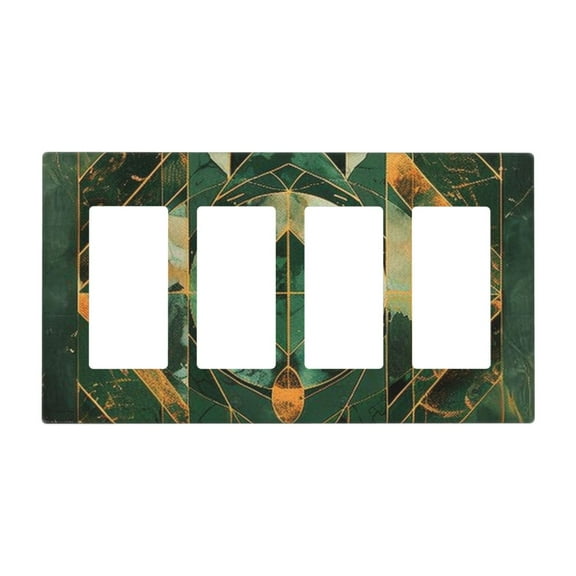 Green Gold Marble Switch Cover Decorative Wall Plate / 4-Gang 4-Decor / Standard Size 4.5x8 in