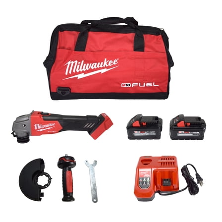 Milwaukee 2881-22 M18 FUEL 18V Lithium-Ion Brushless Cordless 4-1/2 in./5 in. Grinder, Slide Switch Kit with Two 6.0 Ah Batteries