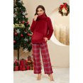 thumbnail image 3 of U2SKIIN Womens Ultra Soft Plush Plaid Pajamas Set Fluffy Loungewear Fuzzy Pjs for Women Cozy Sleepwear Warm Pullover（Burgundy+Red Blue Plaid, L）, 3 of 5