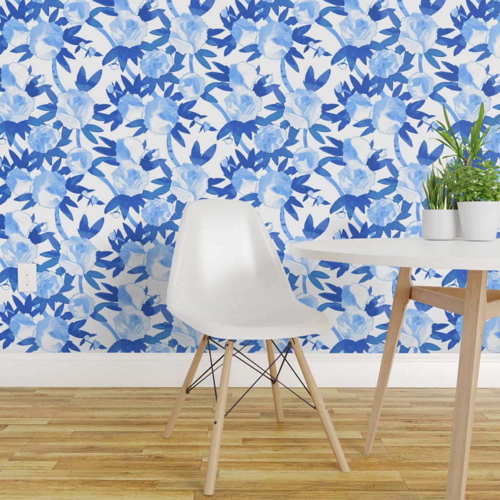 Peel-and-Stick Removable Wallpaper Chinoiserie Blue Watercolor Floral