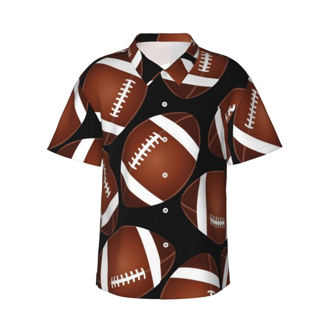 Fotbe Brown Football On Black Camisa Hawaiana para Hombre Unisex – Camisa Casual de Verano con Botones de Manga Corta de Algodón y Lino,XX-Large