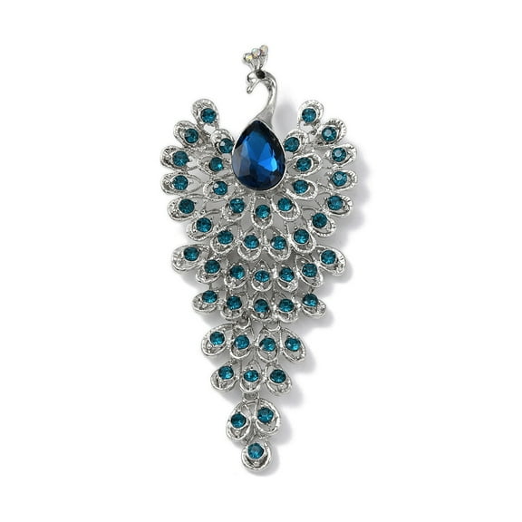 5 pc Alloy Rhinestone Brooch for Women Peacock Sapphire 108x49x11.5mm