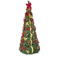 thumbnail image 2 of CZBZ 6FT Christmas Tree, Pre-Lit Artificial Realistic Full Tree with 150 Warm White UL Lights – Pre-Decorated with Red & Gold Ornaments, Flowers, Ribbons & Bows, Holiday Decoration, Easy Assembly, 2 of 9