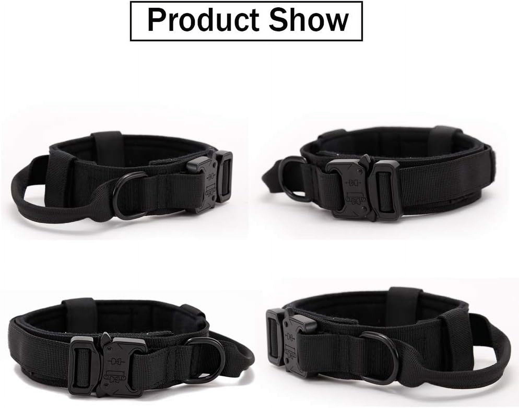 Tactical Dog Collar Military Dog Collar Adjustable Nylon Dog Collar Heavy Duty Metal Buckle with Handle for Dog Training (Red,L)