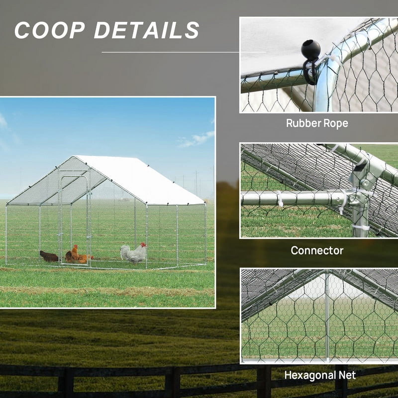 Walnest 10x6.56ft Large Metal Chicken Coop Walk-in Poultry Cage Chicken Run House Duck Rabbit Pen with Waterproof & Anti-UV Cover for Outdoor Yard Farm Use