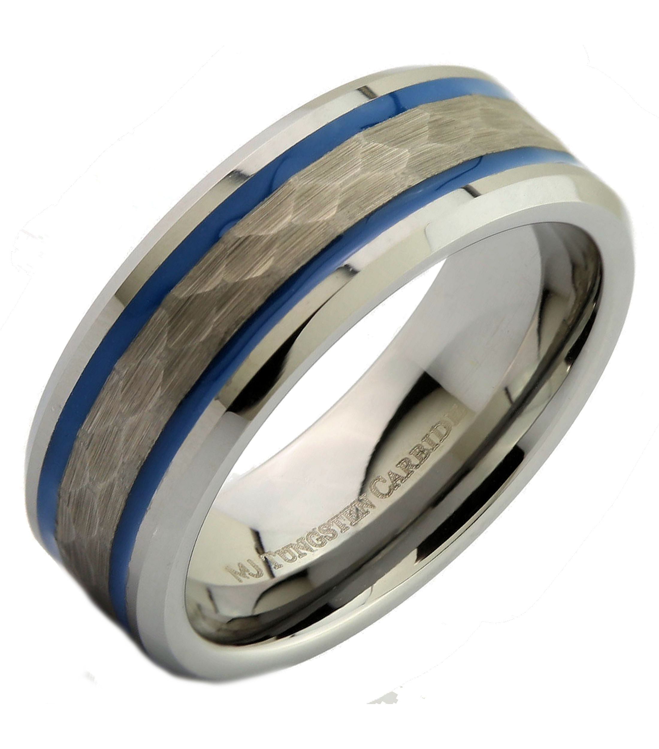 8mm Tungsten Carbide Marble Pattern Center Inlay Wedding Band Ring 