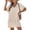 Beige, variant on Women's V-Neck Beach Cover Up, Casual Waffle Knit Summer Dress with Pockets, Short Sleeve Loose Fit Swimsuit Cover-up, Solid Color Breezy Swimwear Tunic, Versatile Vacation Beachwear