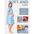 thumbnail image 3 of Casual Nights Women's Snap Front House Dress, Lightweight Short Sleeve Cotton-Poly Knit Duster Robe with Pockets, Mid-Calf, Floral Blue Small, 3 of 5
