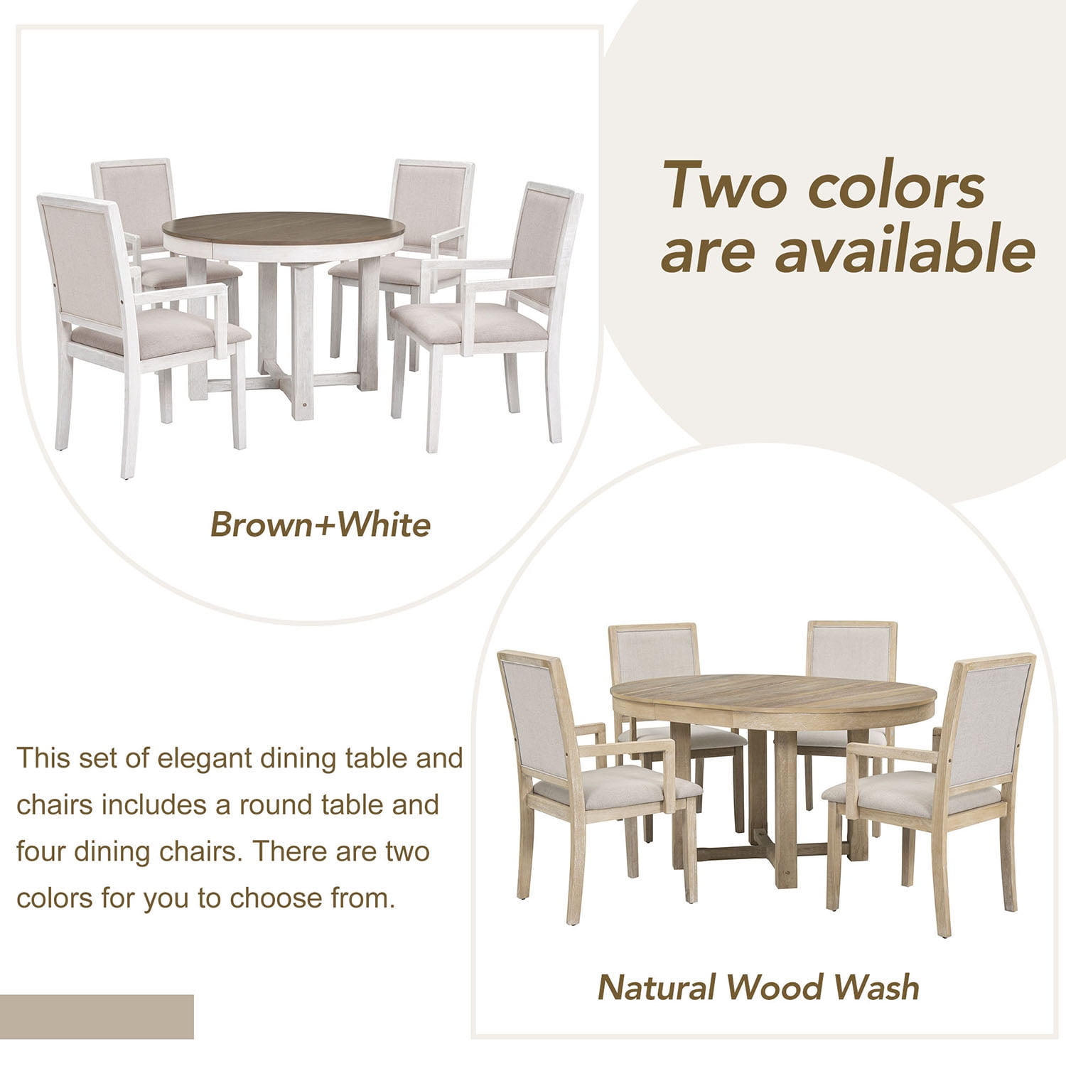 Kepooman 5 Piece Dining Room Table Set for Home, 4 Upholstered Dining Chairs with Armrests, Extendable Butterfly Leaf Wood Dining Table, Natural Kepooman 5 Piece Dining Room Table Set for Home, 4 Upholstered Dining Chairs with Armrests, Extendable Butterfly Leaf Wood Dining Table, Natural