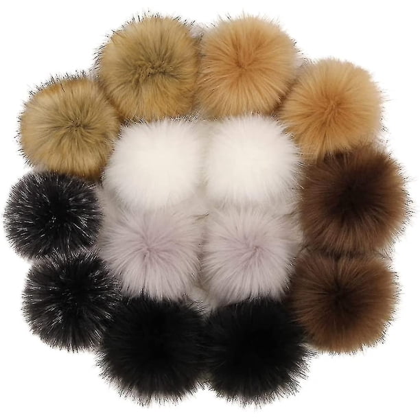 Beibei - 14 bolas de pompón de piel sintética, bolas de pompón de piel sintética para sombreros, bolas de pompón suaves y esponjosas con botón a presión para llaveros de sombreros