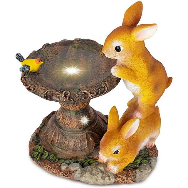 Jinsinto 1 Pce Statue Lumineuse Solaire en Résine en Forme de Rabbit Mignonne - Décoration Extérieure pour Patio, Jardin
