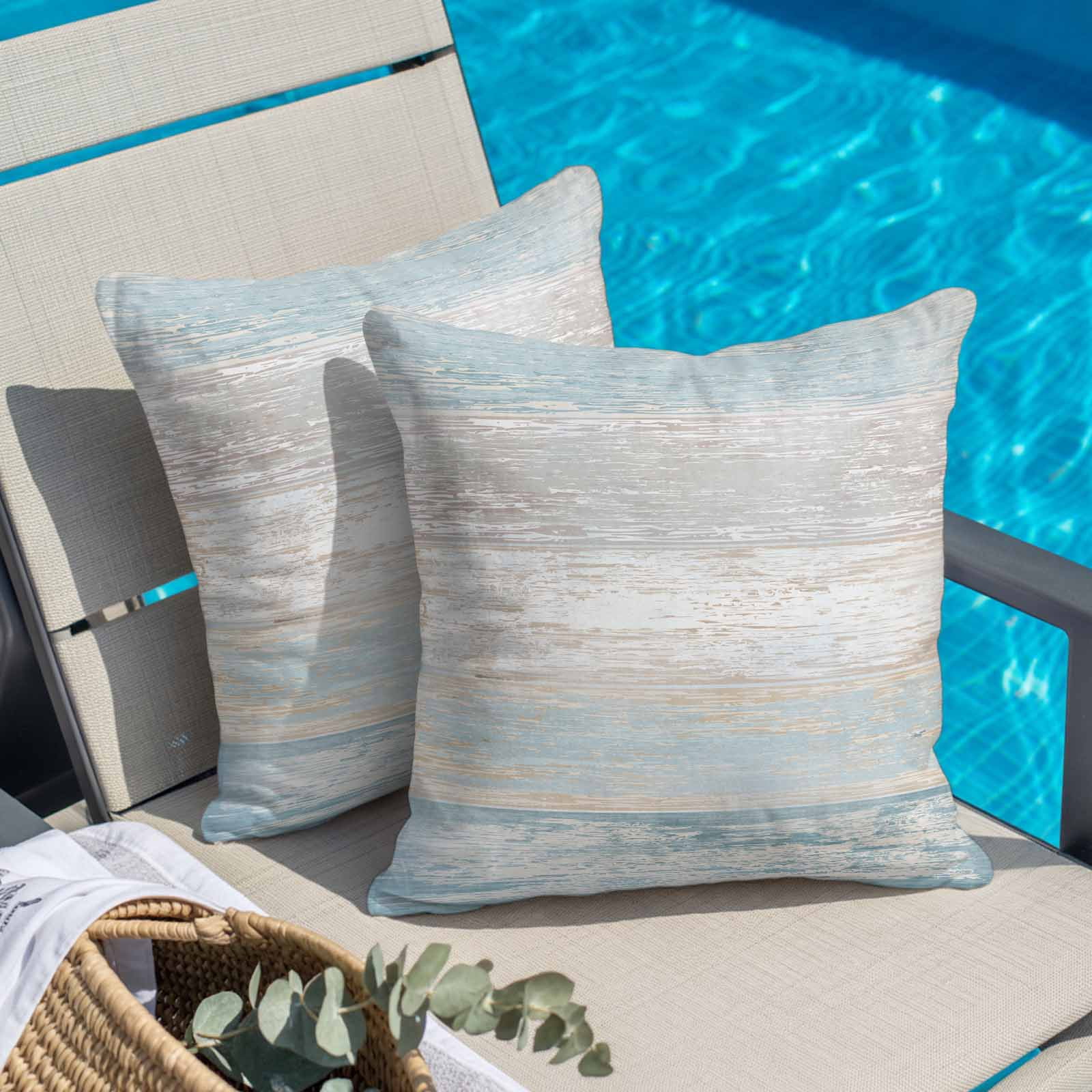 Pillow Covers 26x26 Inch, Blue Beige Farmhouse Linen Pillowcase with Invisible Zipper, Vintage Wooden Striped Decorative Throw Pillow Covers Cushion Case for Couch Sofa Bed Living Room