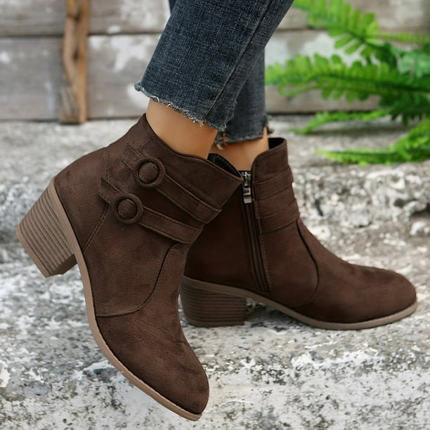 Double buckle side hotsell zipper wedge boots