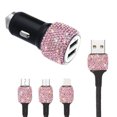 thumbnail image 1 of Chargeur de Voiture USB 5V/2.4A avec Double Port Décoré de Cristaux Roses, 1 of 4