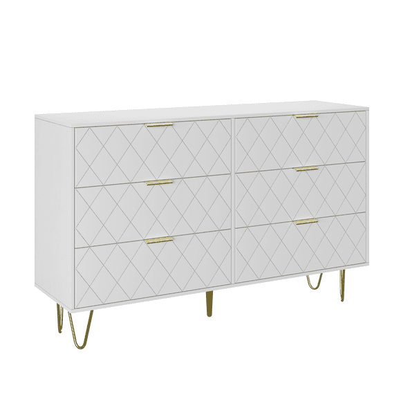 Modern white 6 Drawers for Bedroom,Wooden drawers with Gold Handles, Chest Dresser with Deep Drawers for living room