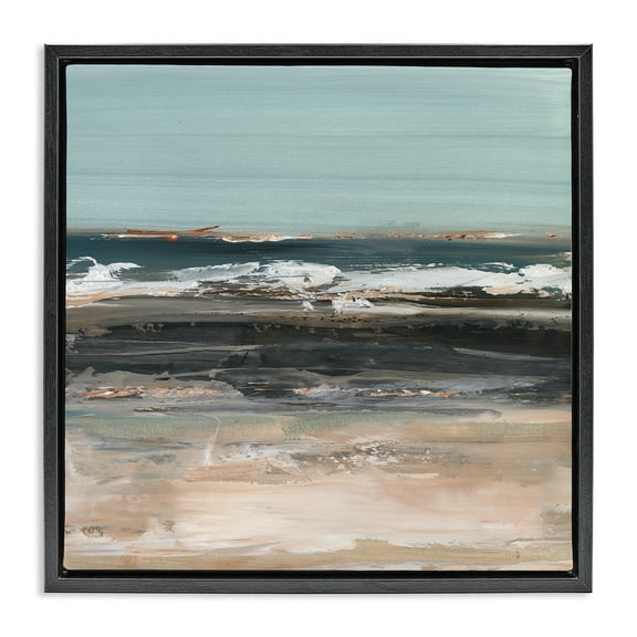 Stupell Industries Moody Grey Beach Waves Landscape & Nature Painting Black Floater Framed Canvas Art Print Wall Art, 18 x 18