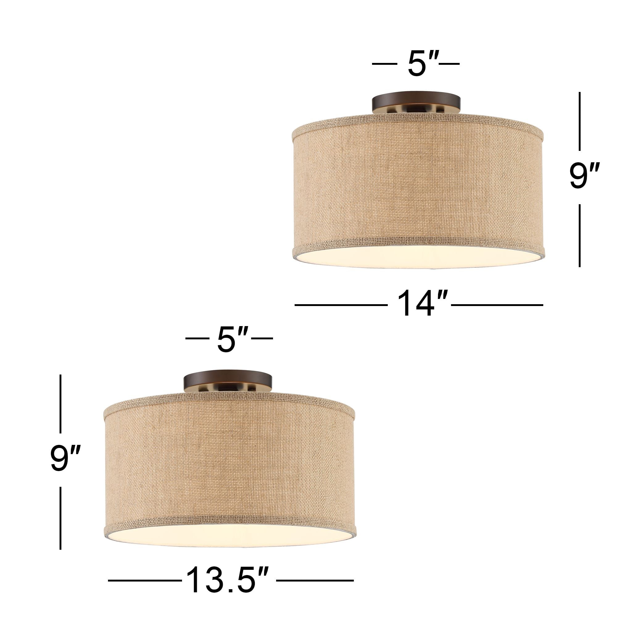 360 Lighting Adams Modern Ceiling Light Semi Flush Mount Fixtures 14" Wide Set of 2 Bronze Burlap Fabric Drum Shade for Bedroom Kitchen Living Room