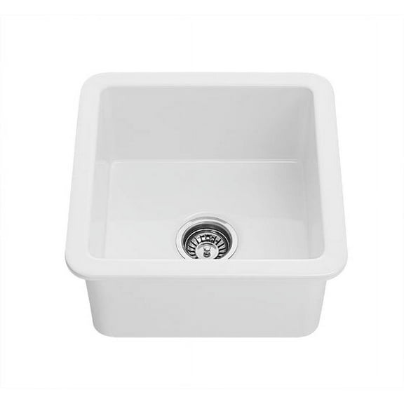 Avalon - 18" Single Bowl Square Fireclay Undermount Bar Sink - Glossy White