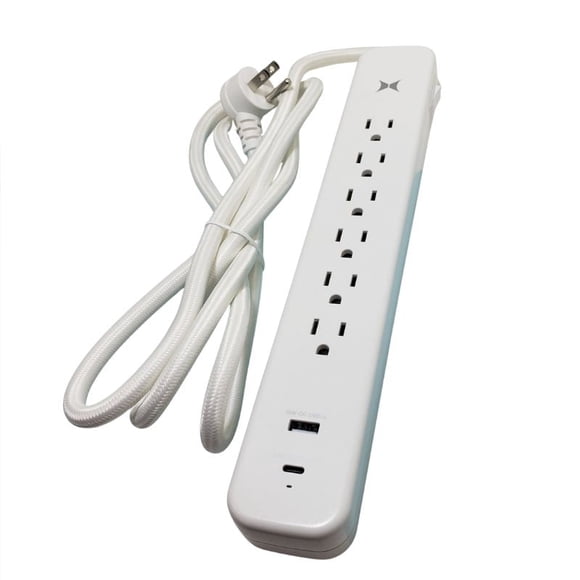 XWS8-1010-WH - Barre d'Alimentation 6 O/LET Cordon 6 Pieds RA PL USB-C/20W USB-A/18W O/LETS