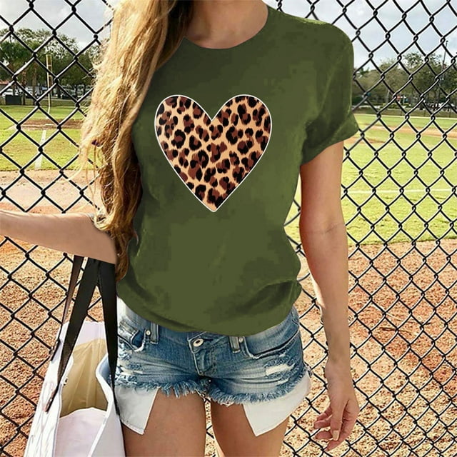 Été jusqu'à 65 % de Rabais Iumwxz Tuniques Décontractées Basiques pour Femmes T-Shirts Chemises pour Femmes T-Shirts à Imprimé Léopard Hauts Col Rond Manches Courtes Hauts pour Femmes Clubs Stylés