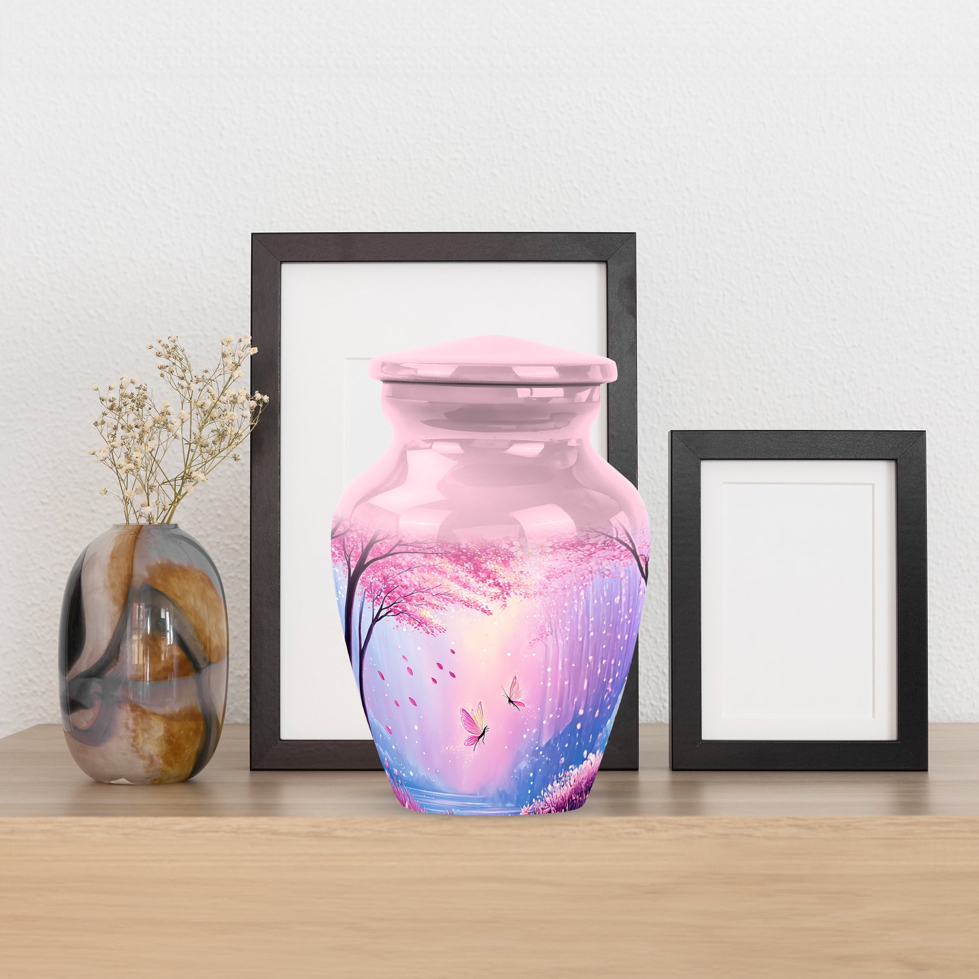 MUKTIVE Cherry Blossom Burial Urns for Ashes Adult Man, Memorial Peach Urn for Ashes for Mom, Decorative Cremation Urn, Funeral Urns for Adult, Keepsake Portable Ash Holder, 3 Inch