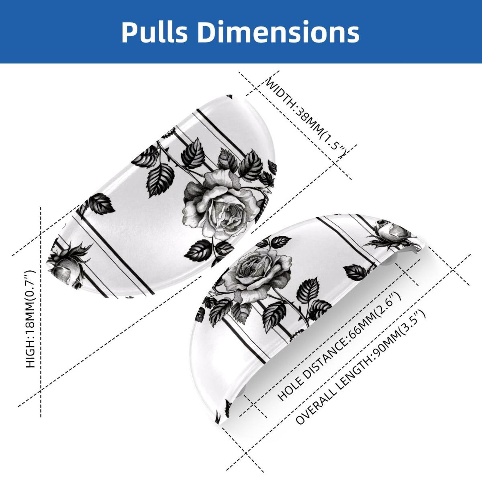 PhooArto 6 Pcs Cup Drawer Pulls, Black White Rose Pattern Shell Shape Handles Cabinet Knobs for Dresser Cupboard Closet Wardrobe with Screws