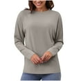thumbnail image 3 of Loopsun Womens Fall Tops, Long Sleeve T Shirts for Women, Women's Casual Loose Solid Round Neck Long Sleeve Blouses Shirts Khaki, L, 3 of 5