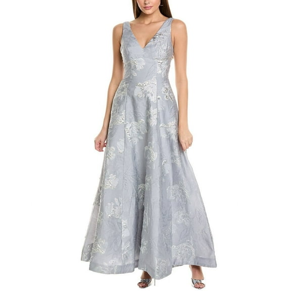 ML Monique Lhuillier womens Madeline Jacquard Gown, 0, Metallic