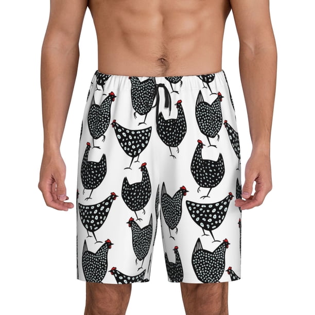 Balery Retro Rooster Pantalones cortos de pijama de punto de algodón para hombre con cinturilla y bolsillos-Small