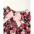 thumbnail image 5 of KIMI BEAR 2T Toddler Girls Dresses 3T Toddler Girls Winter Clothes Round Neck Long Sleeves One-piece Dress Bowknot Floral Dress A-line Dress with Hat 2pcs Red, 5 of 8