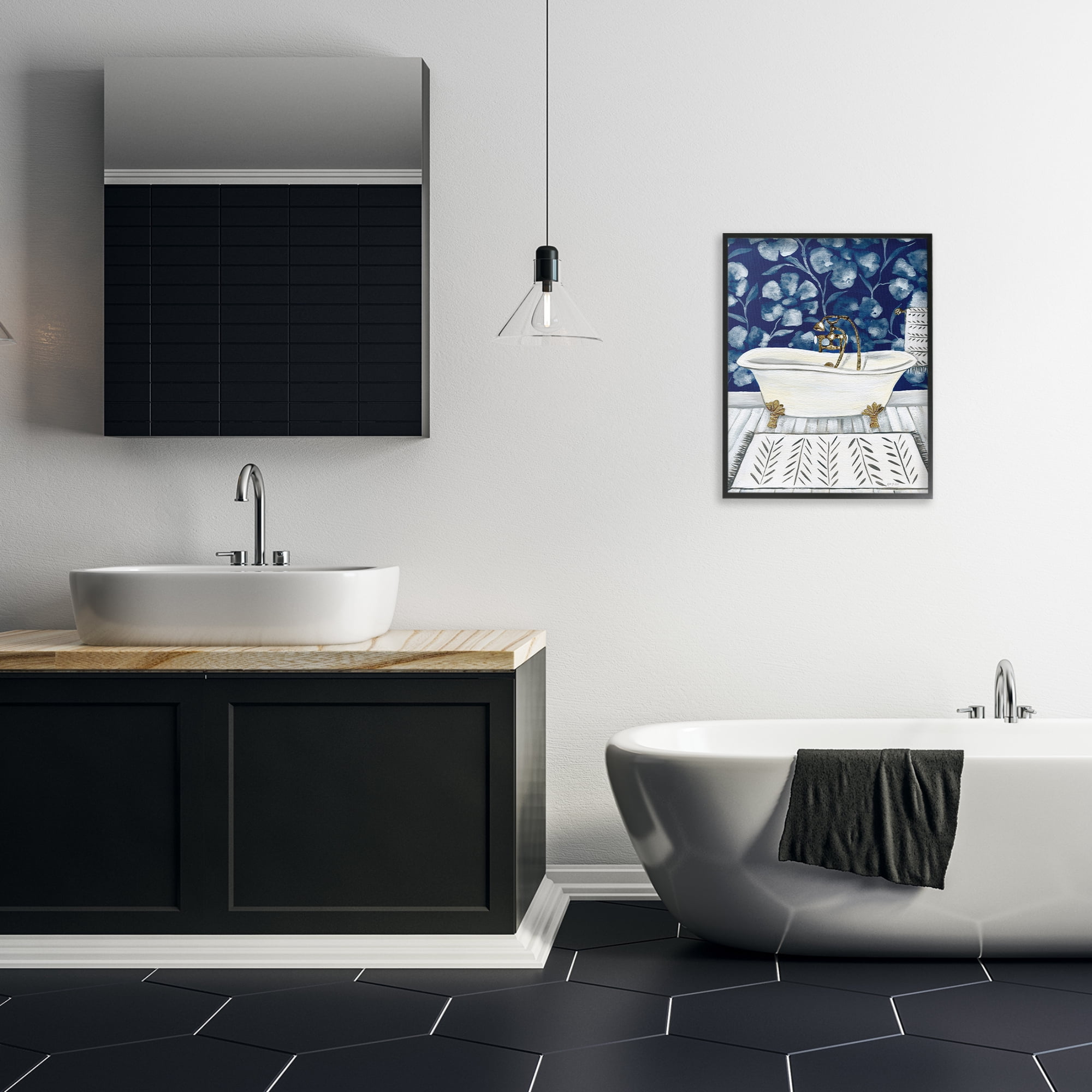 Stupell Industries Bold Blue Bathtub Typography Painting Black Framed Art Print Wall Art, 16 x 20