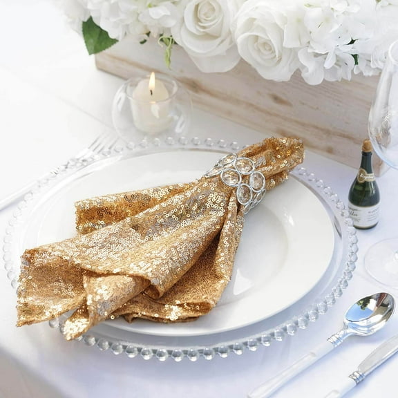 Efavormart 5 PCS 20”x20” Gold Premium Sequin Cloth Dinner Napkin | Reusable Linen