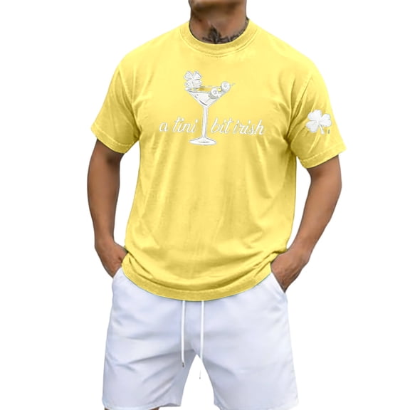IWRICH A Tiny Bit Irish Irish Men's T-Shirt Short Sleeve St. Patrick's Day Tees Yellow XL