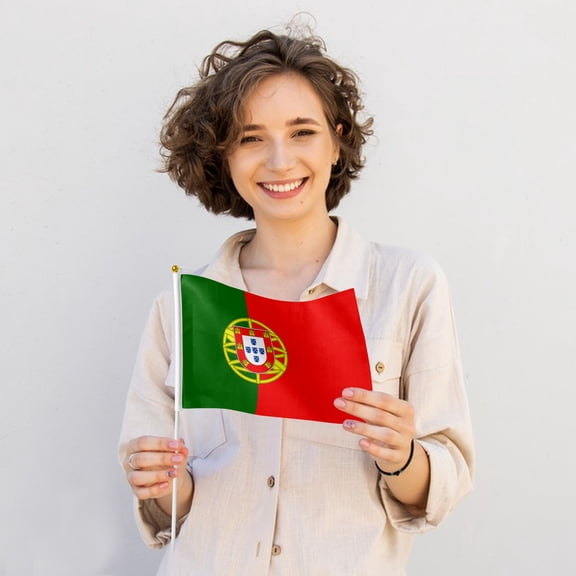 Premium Portugal Handheld Stick Flags, 5.5x8.2 Inch 6/10 Count - Durable Polyester Mini Flags for Sporting Events