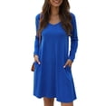 thumbnail image 1 of Vestido con cuello en V para mujer Vestido casual de color puro Bolsillos laterales elegantes Vestido de manga larga Azul L, 1 of 7