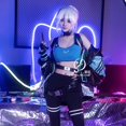 thumbnail image 5 of Disfraz de Jett Cos para niña, juego VALORANT, disfraz de Cosplay, traje, peluca blanca, uniforme, fiesta de Halloween, chaleco, abrigo negro, 5 of 5