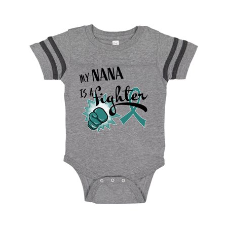 

Inktastic Ovarian Cancer Awareness My Nana is a Fighter Gift Baby Boy or Baby Girl Bodysuit