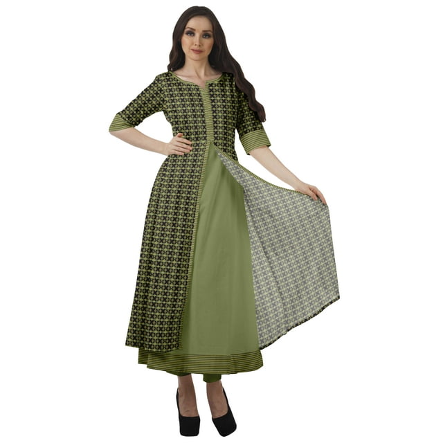 Moomaya Kurti Trapèze pour Femmes avec Fente avant, Imprimé, Kurta Indienne de Soirée-L