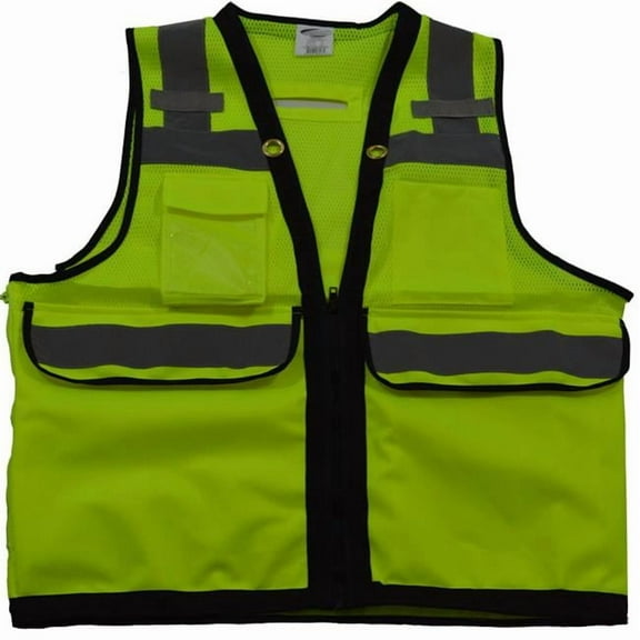 Petra Roc LVM2-HDSUV-5X ANSI-ISEA Class 2 Deluxe 8-Pocket High Visibility Heavy Duty Surveyors Safety Vest, 5X