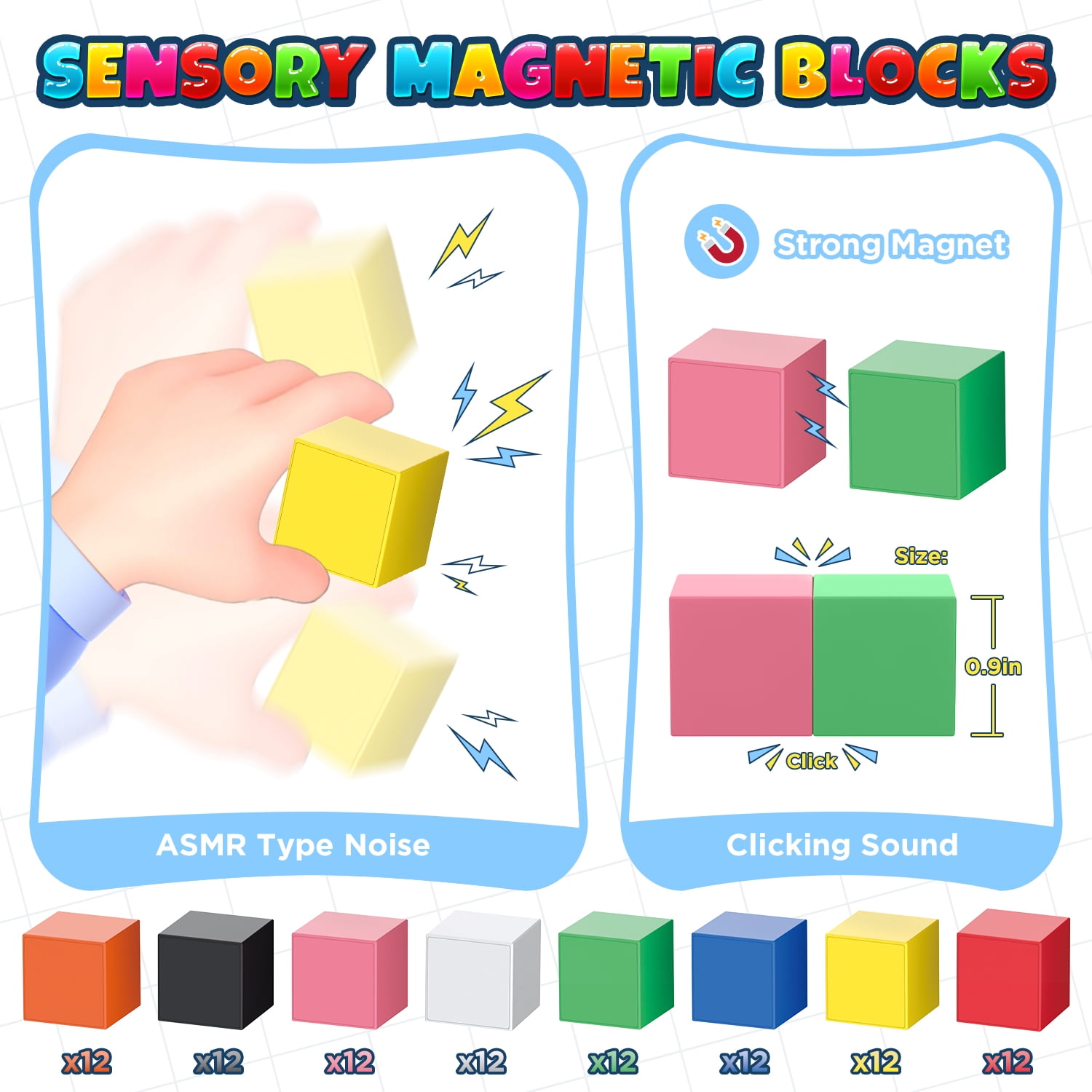 UUSUOO 96PCS Magnetic Blocks,0.9 Inch Large Magnetic Building Blocks for Kids, 3D Magnetic Cubes for Kids,Preschool Educational Sensory Magnet Toys,Christmas Gifts for Kids 3 4 5 6+