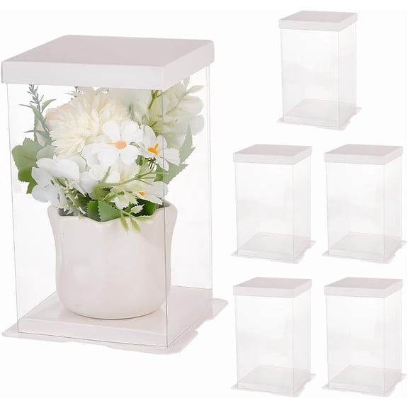 6 Pcs Folding Clear Gift Boxes White 15.2x15.2x23.5cm/5.98x5.98x9.25 Inch Transparent Gifts Box with Base and Lid Plastic Gift Packaging Boxes Favor Boxes