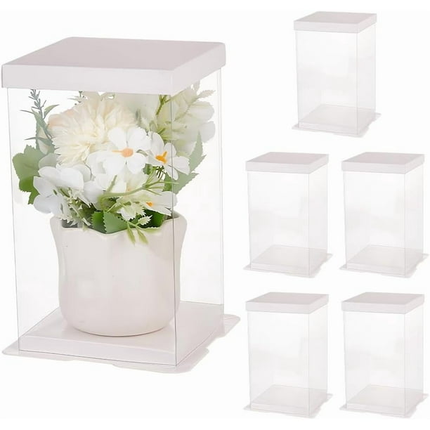 6 cajas de regalo plegables transparentes, blancas, de 15,2 x 15,2 x 23,5 cm (5,98 x 5,98 x 9,25 pulgadas). Cajas de regalo transparentes con base y tapa. Cajas de plástico para regalos.