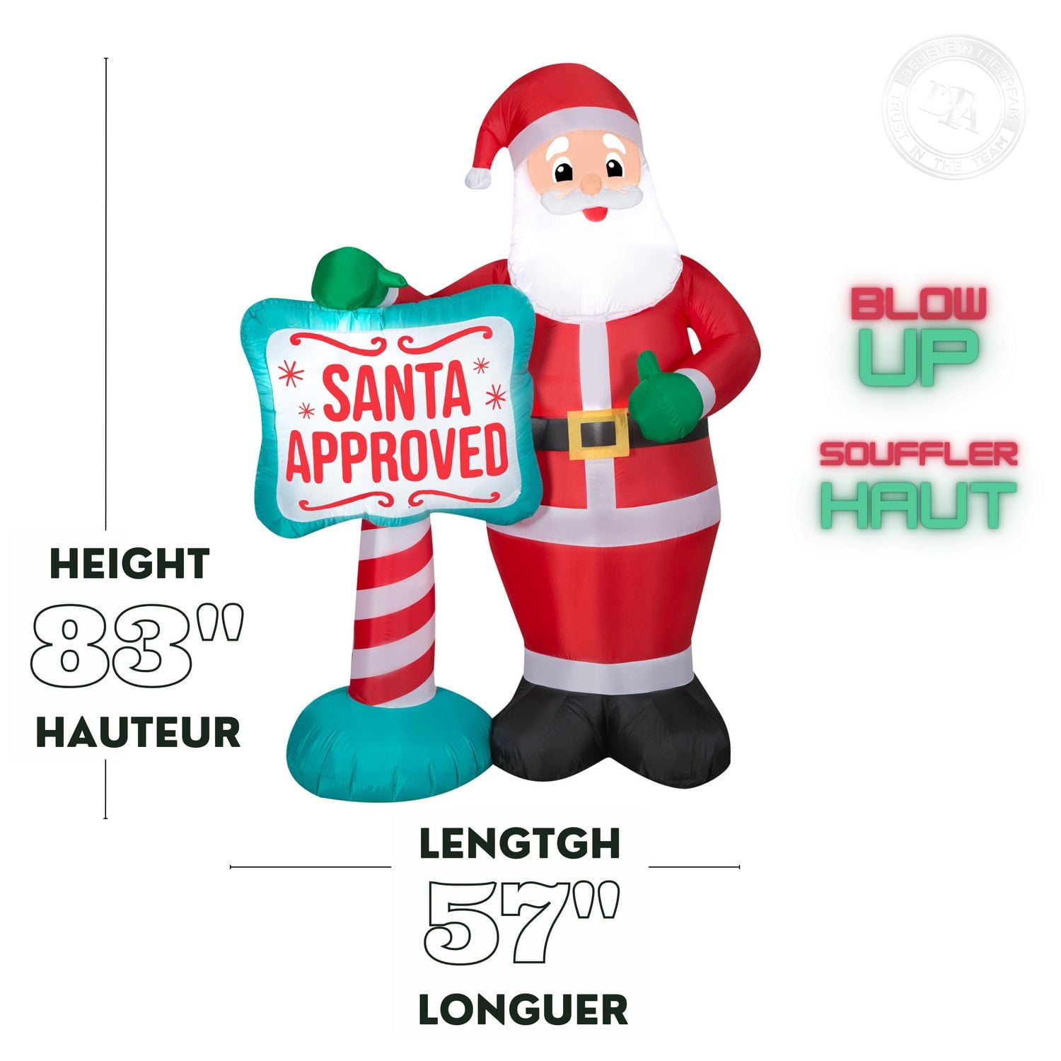 Christmas Inflatable Santa with "SANTA APPROVED"  Sign
