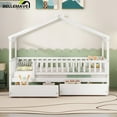 thumbnail image 2 of Bellemave Twin Size House Bed with Storage Drawers Playhouse Platform Bed Wooden House-shaped Bed Frame with Fence Guardrail (Twin size, White), 2 of 13