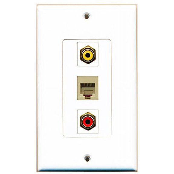 RiteAV - 1 Port RCA Red and 1 Port RCA Yellow and 1 Port Phone RJ11 RJ12 Beige Decorative Wall Plate Decorative