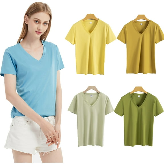 Zoeecloth Summer T Shirts Tops for Women Casual V Neck T Shirts Female Short Sleeve Tunic Tops Loose Fit S-XXXL