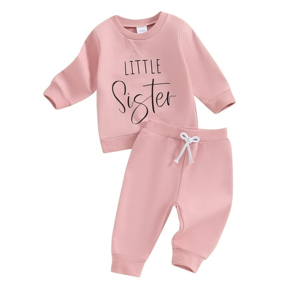 Elippeo Toddler Girls 2 Piece Outfit 3 6 12 18 24 Months 3 Years Letter Print Long Sleeve Sweatshirt and Elastic Waist Pants Set Baby Cute Fall Clothes