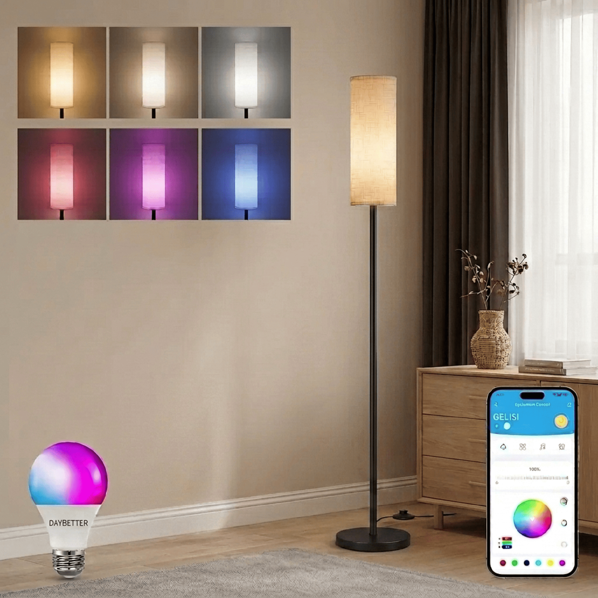 DAYBETTER LED Floor Lamp, RGB Floor Lamp for Living Room, Standing Lamps Works with Alexa/Google Home, Stepless Dimming, for Bedroom, Office