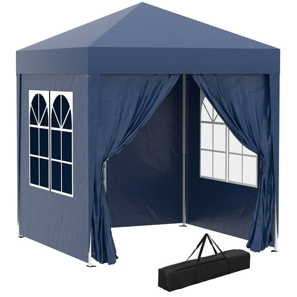 Outsunny 6.6'x6.6' Pop Up Gazebo Canopy Tent with Sidewalls, Instant Sun Shelter, with Carry Bag, for Outdoor, Garden, Patio, Blue